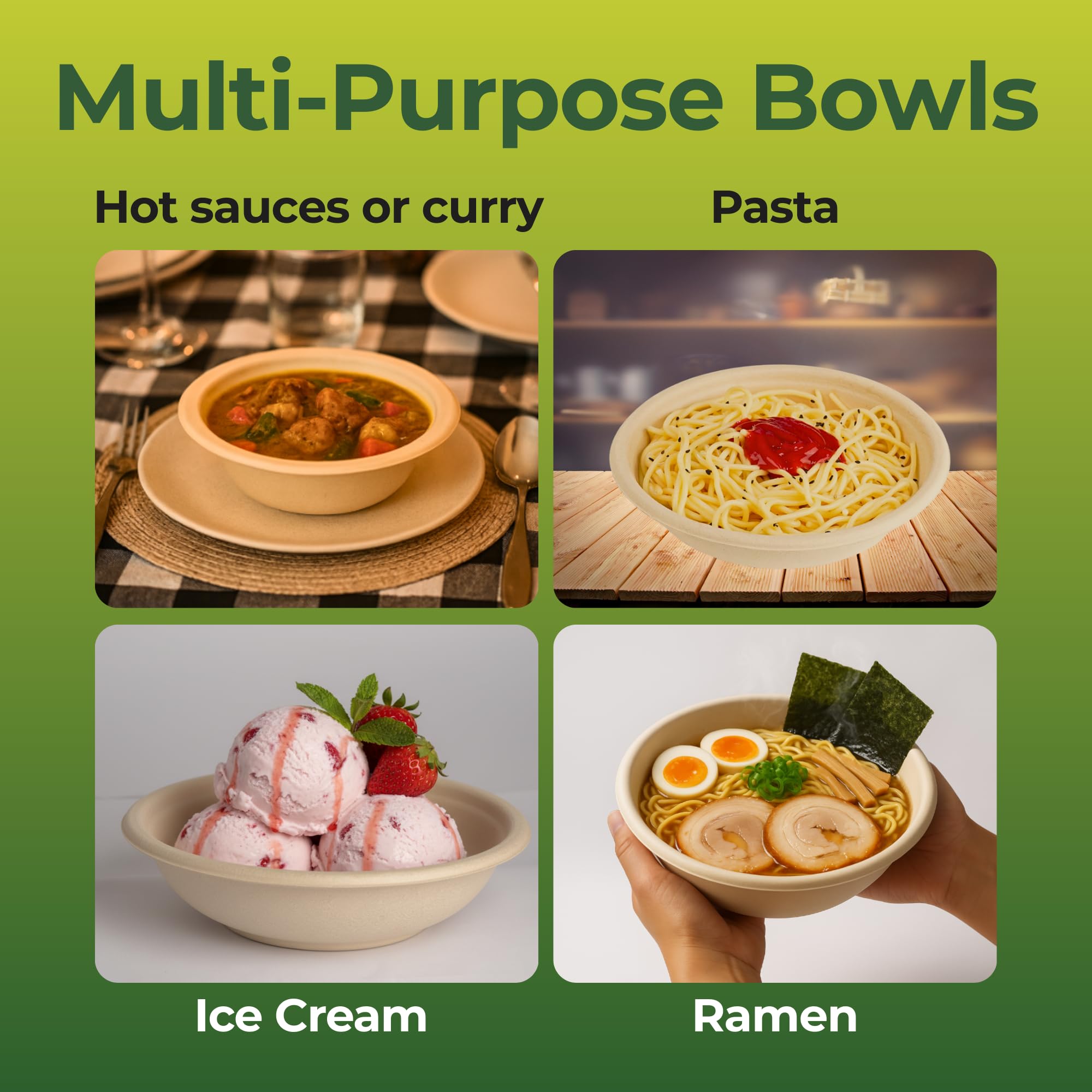 Dtocs Bamboo Fiber Disposable Bowls - 28 Oz, 70 Pk | Eco Friendly Large Bowl | Microwave Safe Bagasse Bowl for Soup, Dessert, Salad bowls | Disposable