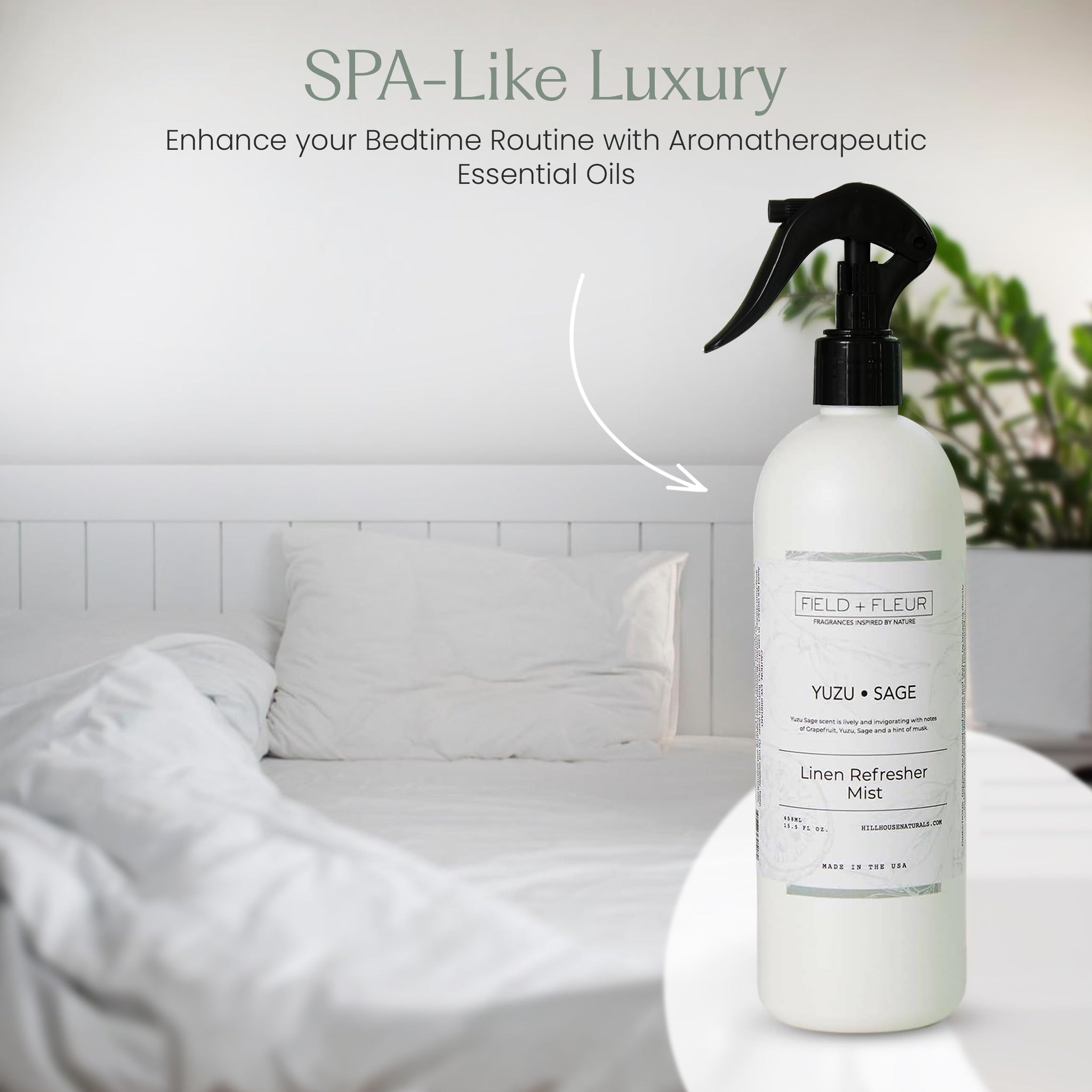 Field + Fleur - Linen Refresher Mist - Aromatic Spray for Fabrics - Refresh Bedding, Curtains & More - Notes of Grapefruit, Yuzu, Sage & Musk - Made