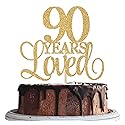 90 Years Loved Cheers to 90th Anniversary, Gold Glitter Birthday Party Favor Supplies