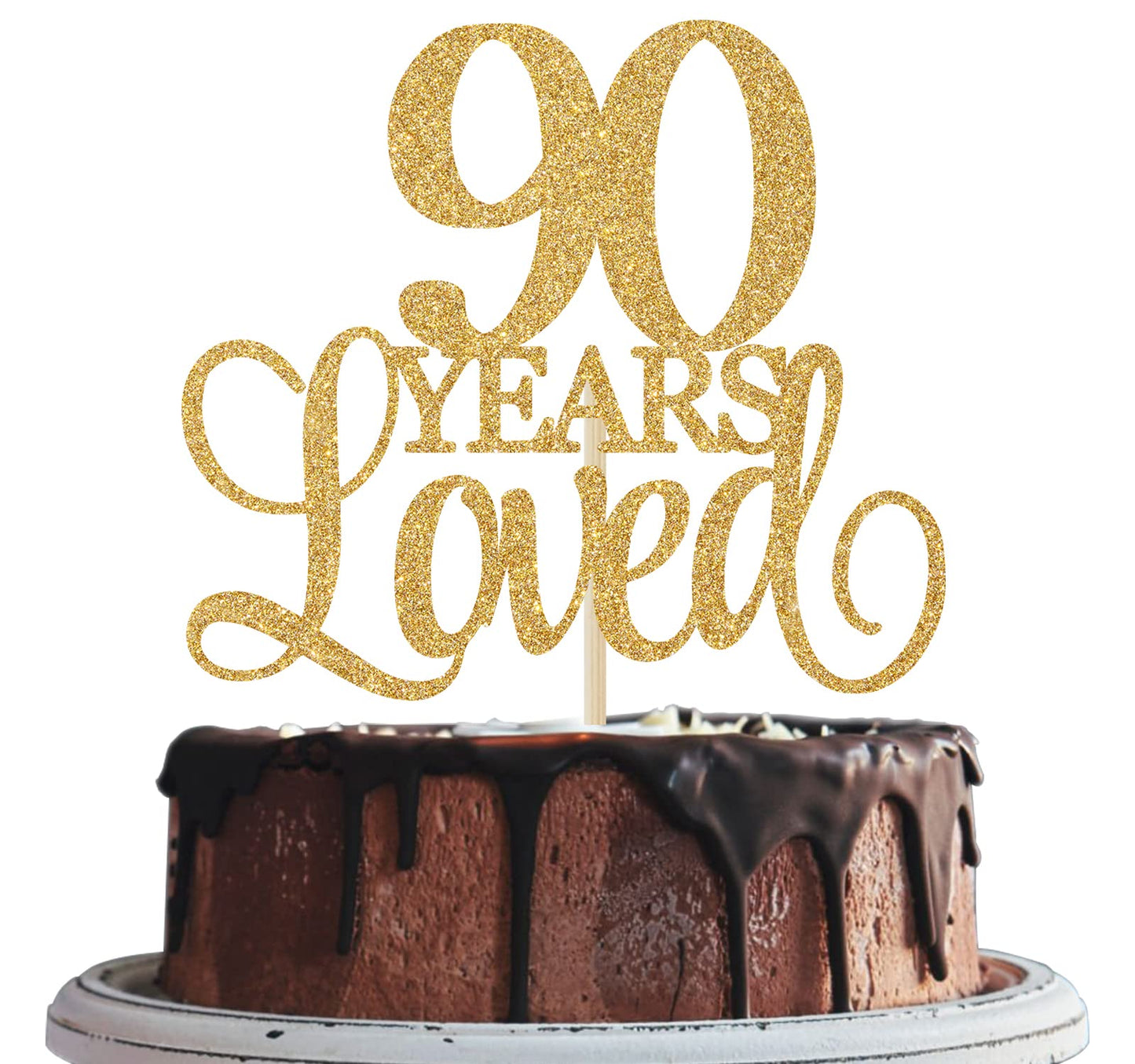 90 Years Loved Cheers to 90th Anniversary, Gold Glitter Birthday Party Favor Supplies