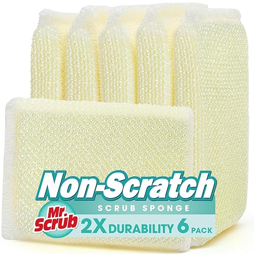 Sponges Kitchen Scrub Dish Sponge Scouring Pad, 6 Pads Cleaning Brush Dishwasher Soap Supplies, Dishwashing Dinnerware Towels Sink Pan Pot Cloth Rags