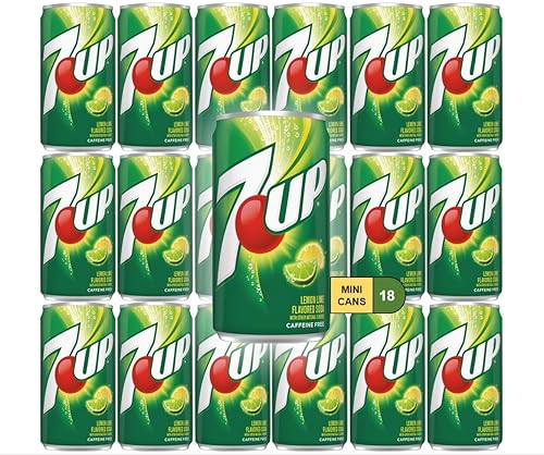 7Up Lemon Lime Mini Soda Cans, 7.5 oz Soft Drinks Bulk Snacks Pack, Small Refrigerator & Snack Pantry Drink 18 Count Beverage Bedroom & Kitchen