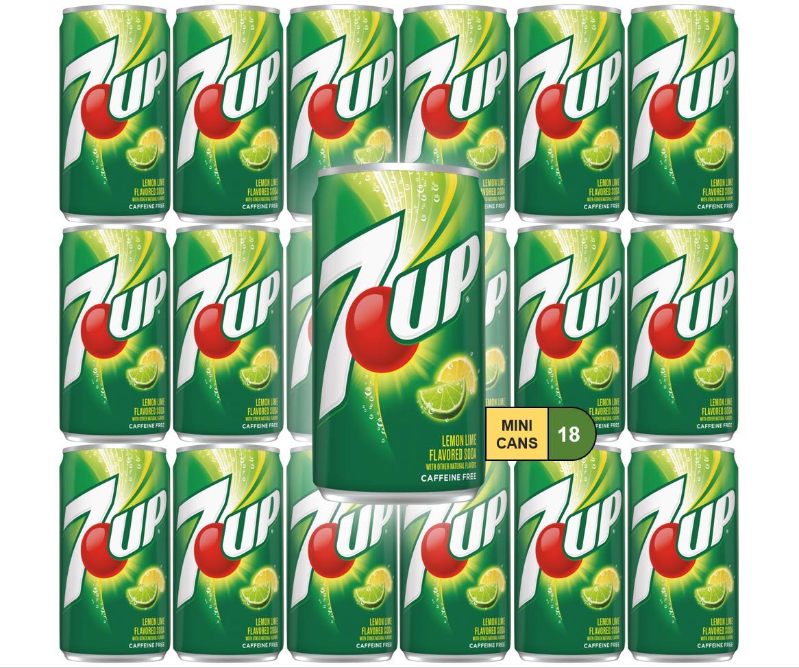 7Up Lemon Lime Mini Soda Cans, 7.5 oz Soft Drinks Bulk Snacks Pack, Small Refrigerator & Snack Pantry Drink 18 Count Beverage Bedroom & Kitchen