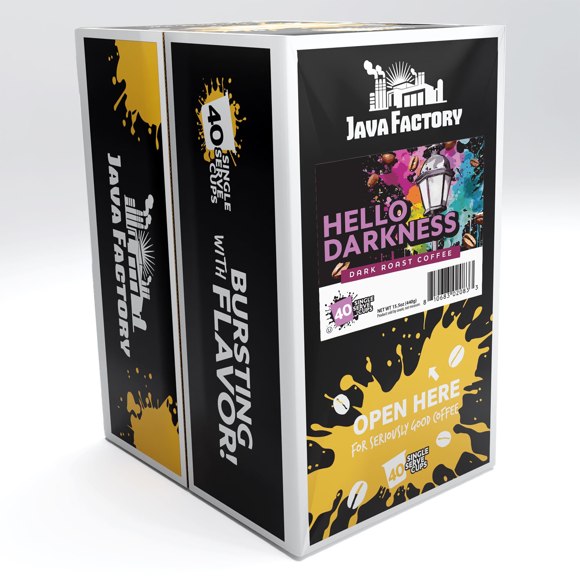 Java Factory Dark Roast Coffee Pods, Hello Darkness, 40 Count - Compatible with Keurig K Cup Brewers, Bold and Intense Coffee Flavor for Coffee