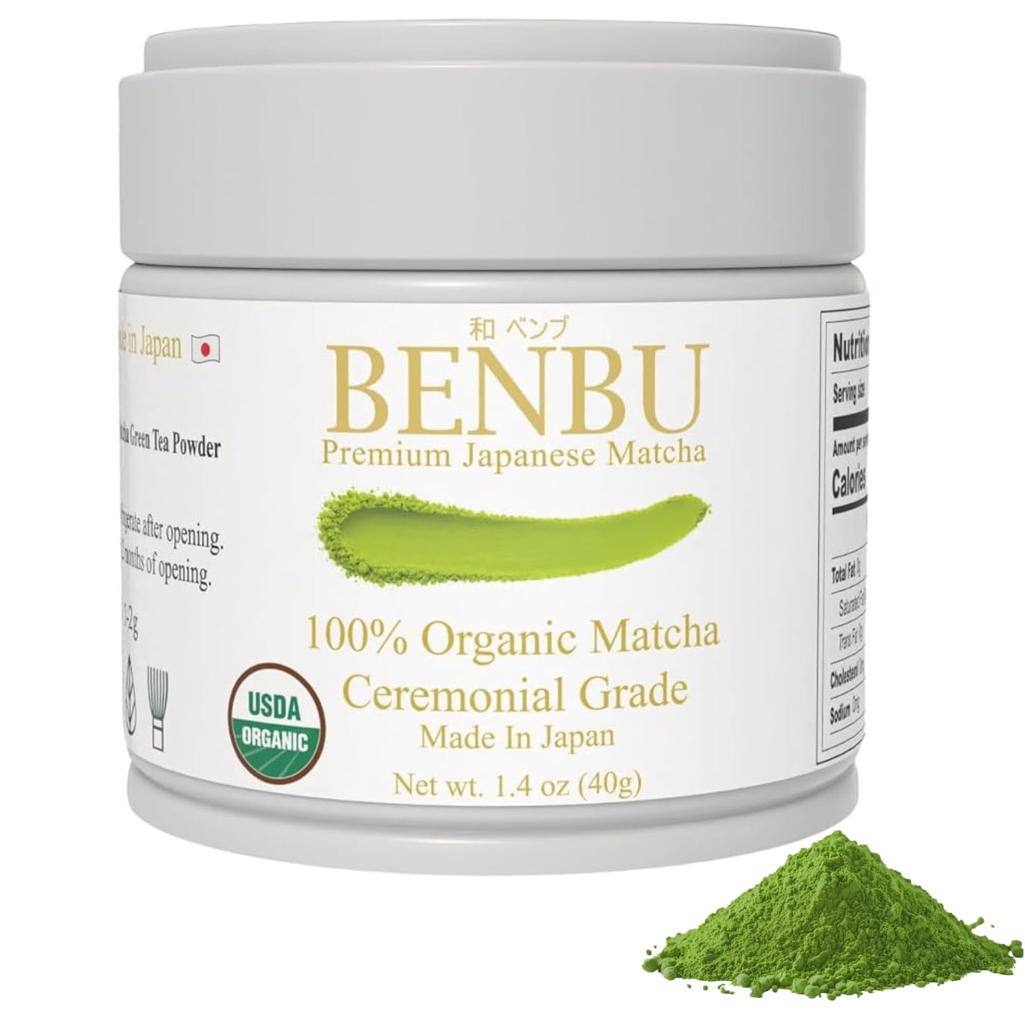 BENBU Matcha Powder - USDA Organic Ceremonial Grade, First Harvest, Stone-Milled in Japan, Authentic Japanese Green Tea, No Additives, 1.4 oz (40g)