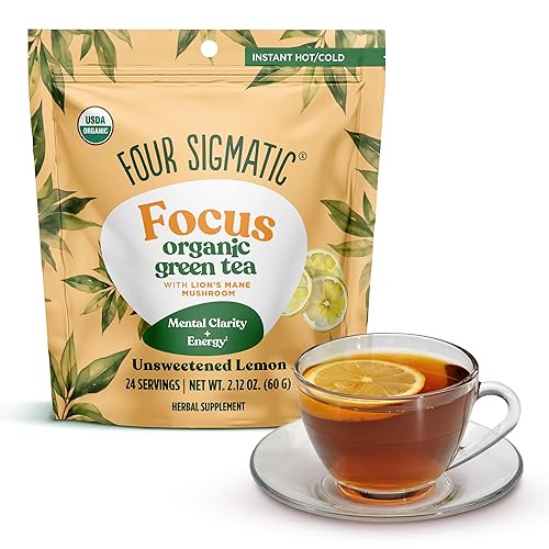 Four Sigmatic Focus Organic Green Tea | Focus Enhancing Tea with Lion's Mane Mushroom Extract | Organic Green Tea, Mint, and Rose Hips | Vegan