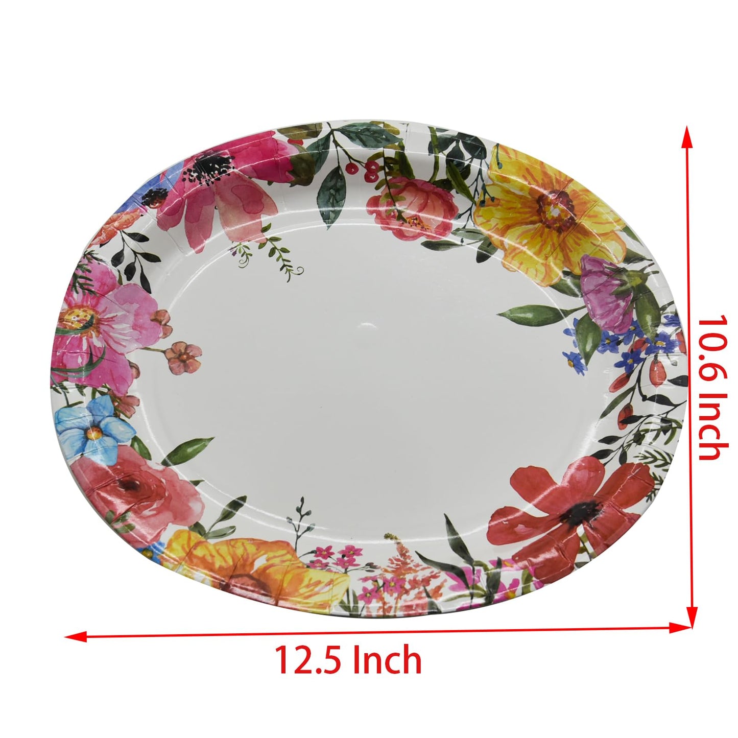 SMYAXUNW 20pcs 12.6" Large Oval Disposable Paper Plates, Floral Design, Party Supplies, Dinner Plates for All Occasions