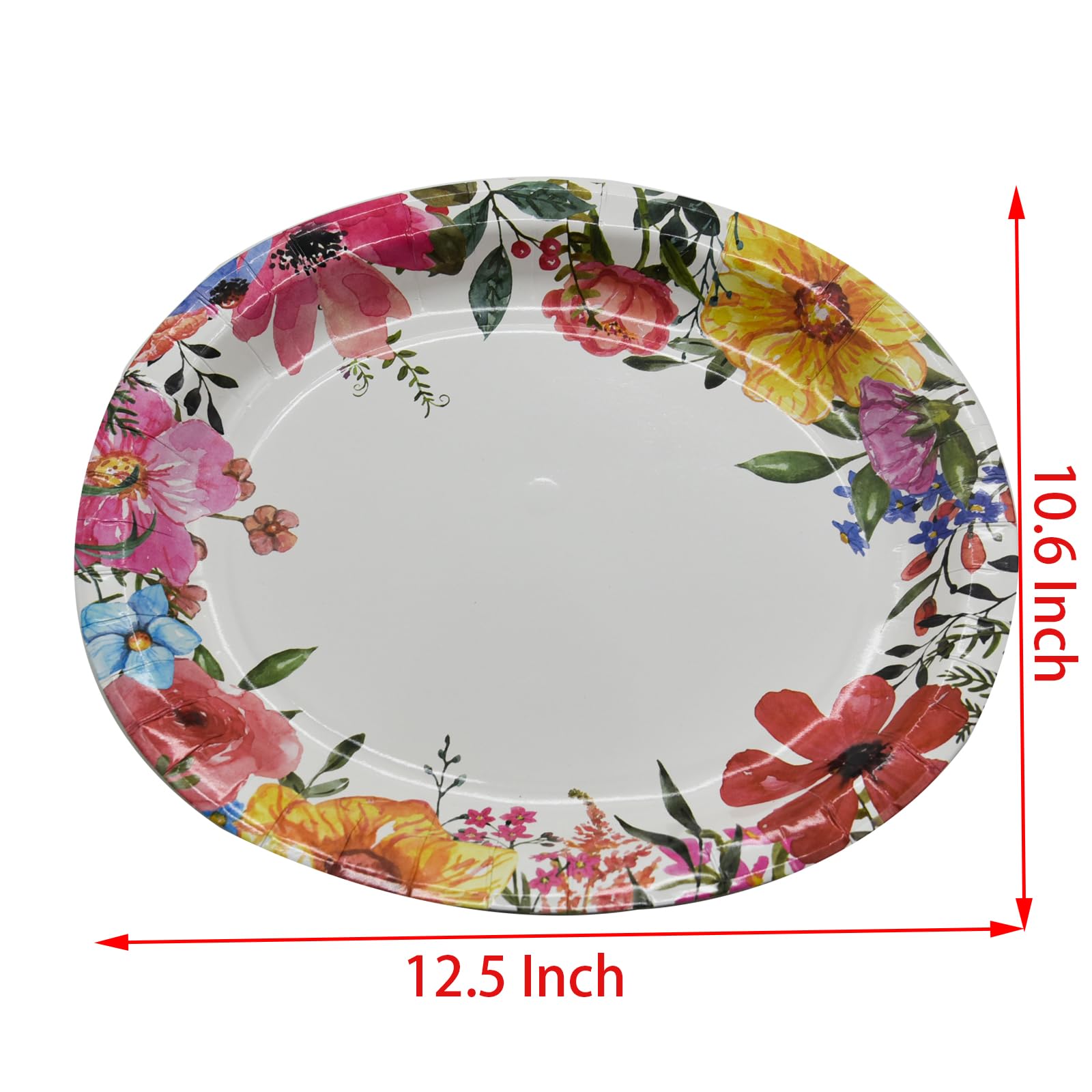 SMYAXUNW 20pcs 12.6" Large Oval Disposable Paper Plates, Floral Design, Party Supplies, Dinner Plates for All Occasions