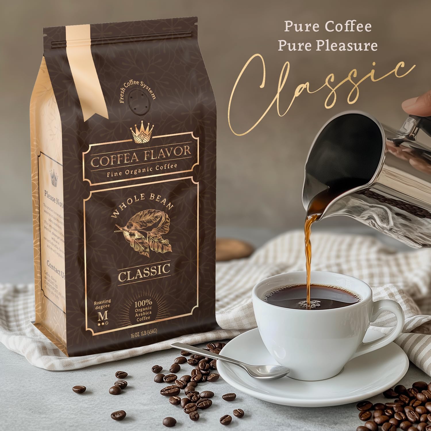 Premium Coffee Beans - Organic Whole Bean Coffee, 100% Arabica, Single Origin, Medium Roast, Balanced Acidity - by Coffea Flavor
