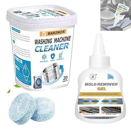 BARINOX - Bundle - Washing Machine Cleaner Tablets (20 Pack) & 7 oz Mold Remover Gel | Deep Cleaning, Odor & Mold Removal | Multi-Purpose Cleaner