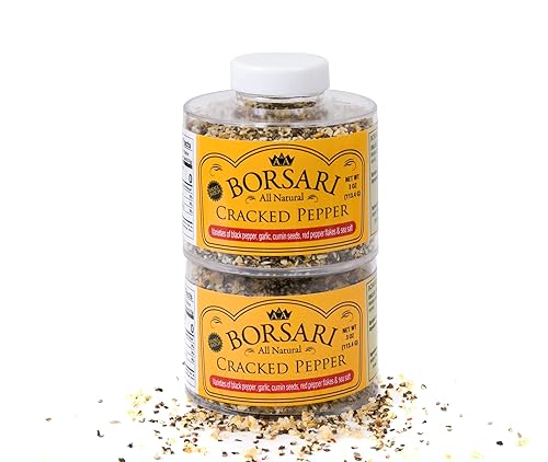 Borsari Cracked Pepper Seasoning Blend 2-Shaker Gift Set - Fresh Cracked Black Pepper Seasoned Salt Blend with Garlic & Red Pepper Flakes - Gourmet