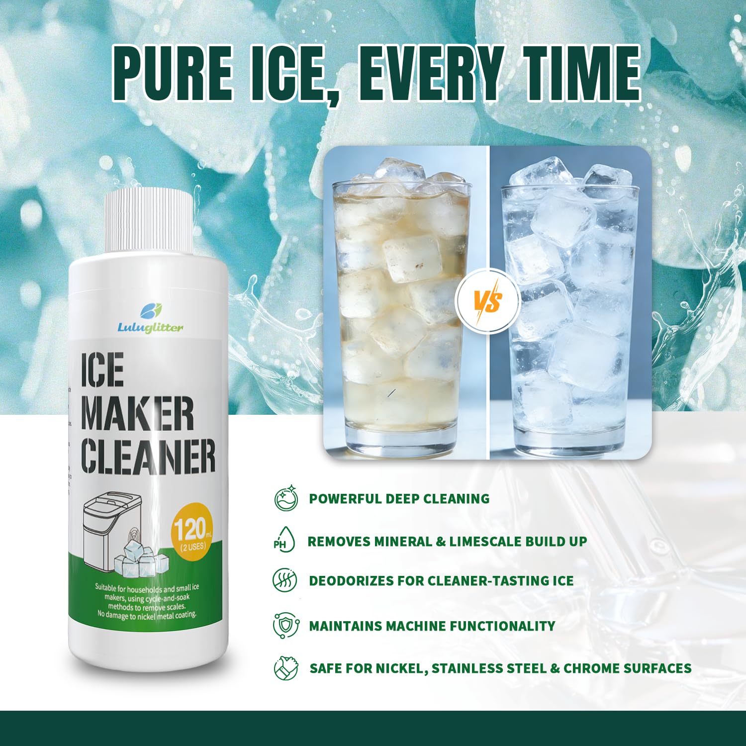 LULUGLITTER Ice Maker Countertop Cleaner 240ml 4 Use For lce Machine Cleaner and Descaler Compatible with EUHOMY silonn All Major Brands