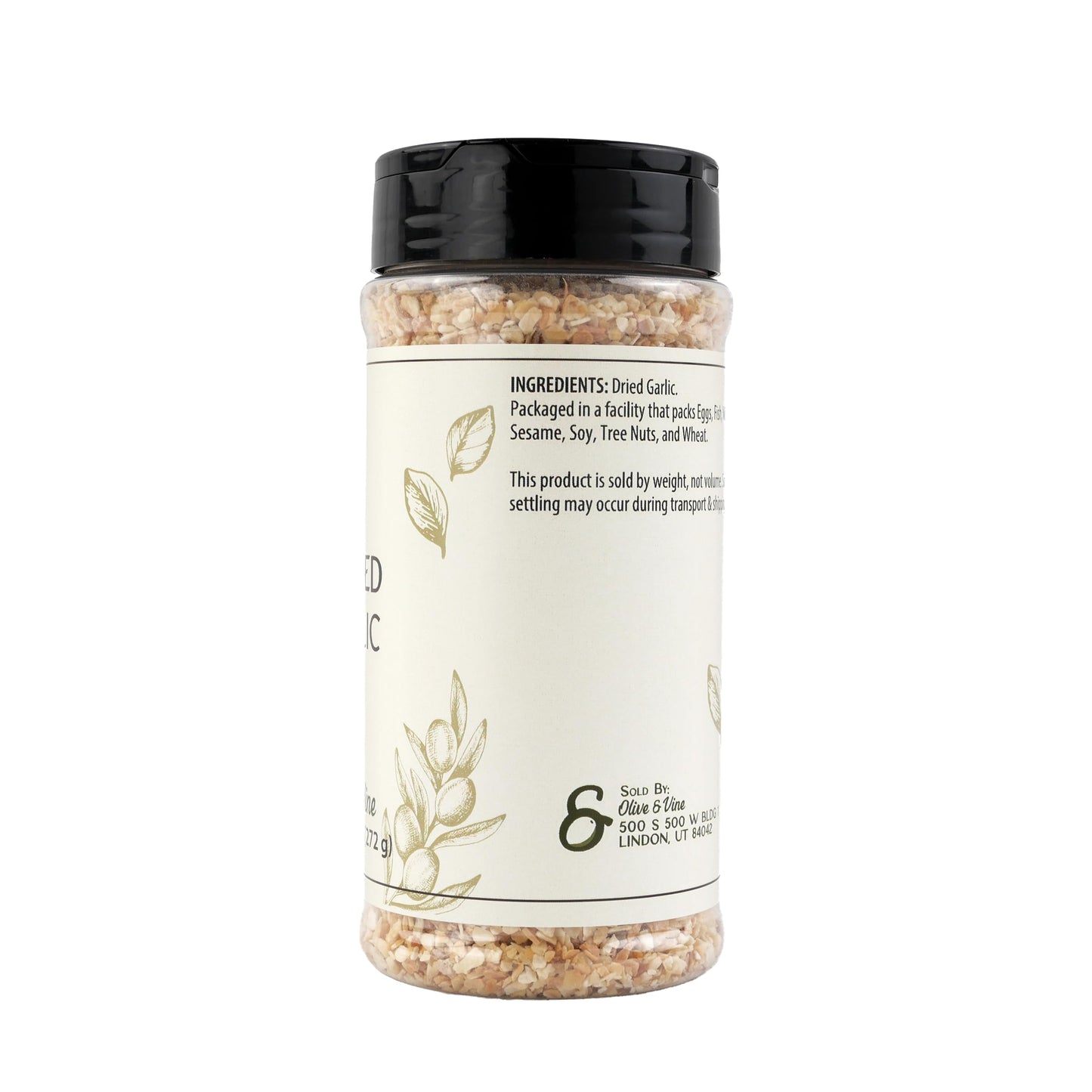 Olive & Vine Minced Dried Garlic, Bold Flavor, For Sauces & Marinades, Rich Tradition, Authentic Taste, For Global Recipes (9.6 Ounce)