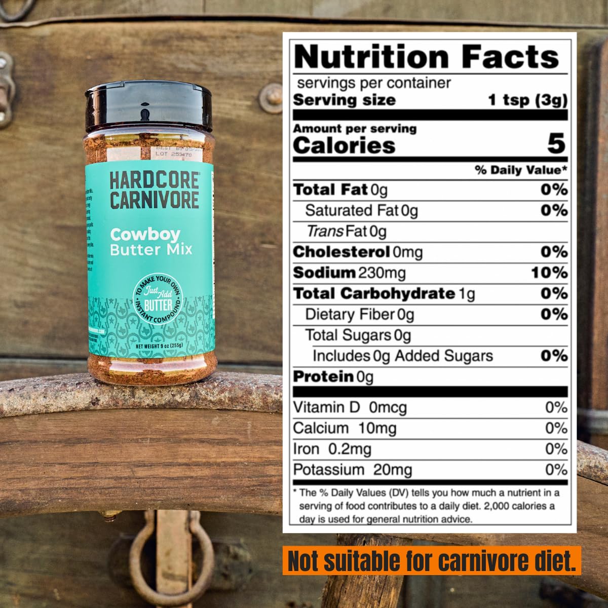 Hardcore Carnivore Cowboy Butter Mix (9 oz Shaker) Texas-Made Seasoning Blend for Rich, Savory Compound Butter