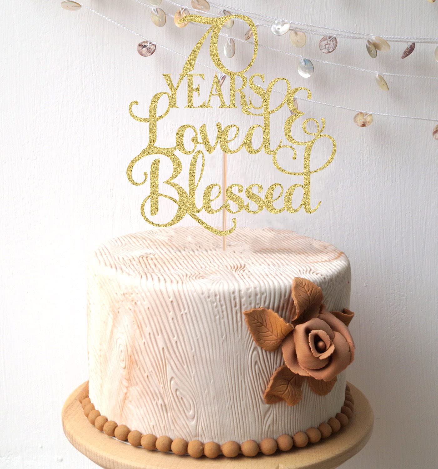 AHAORAY 70 Years Loved Cake Topper - Gold Glitter 70th Birthday Cake Decorating Supplies, Perfect for Wedding, Anniversary or Birthday Party