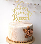 AHAORAY 70 Years Loved Cake Topper - Gold Glitter 70th Birthday Cake Decorating Supplies, Perfect for Wedding, Anniversary or Birthday Party