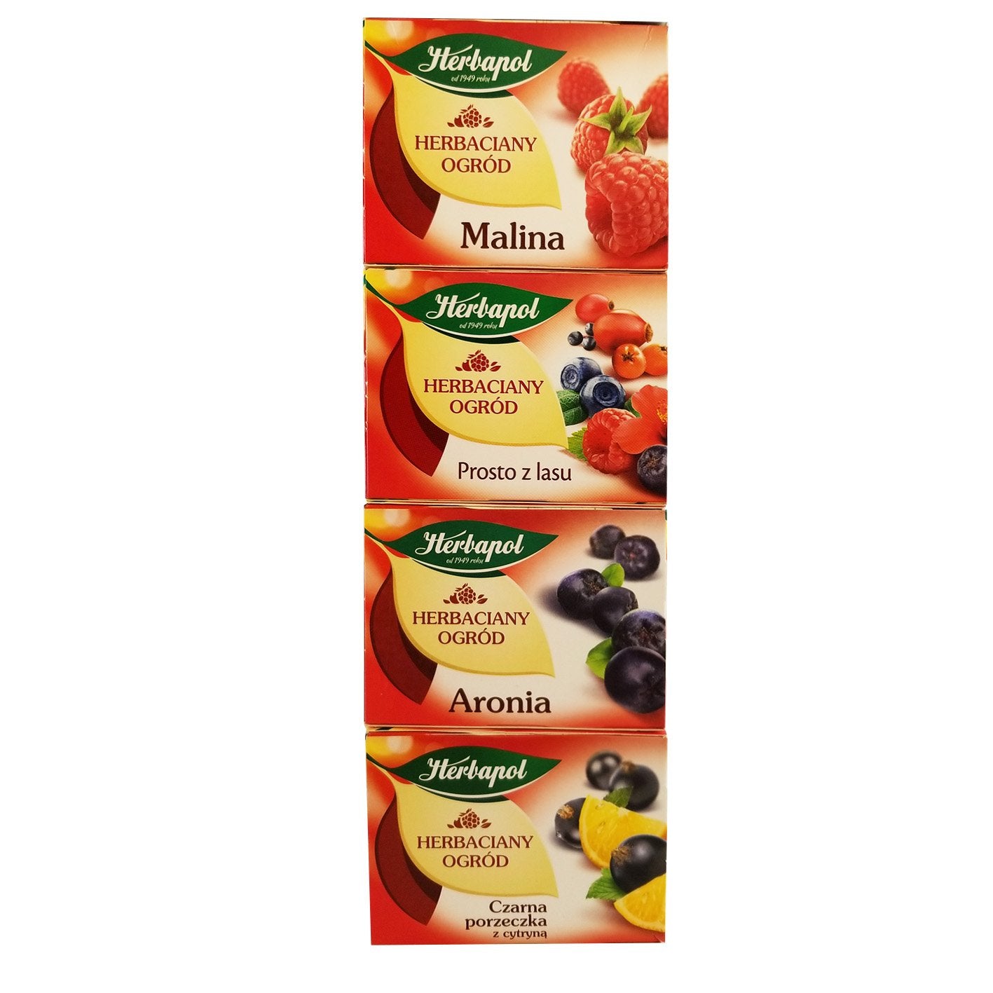Herbapol Herbal Fruit Infused Tea (Variety Pack) Raspberry, Forest Fruit, Black Currant with Lemon & Aronia Tea Natural Flavor - 20 Silk Tea Bags Each