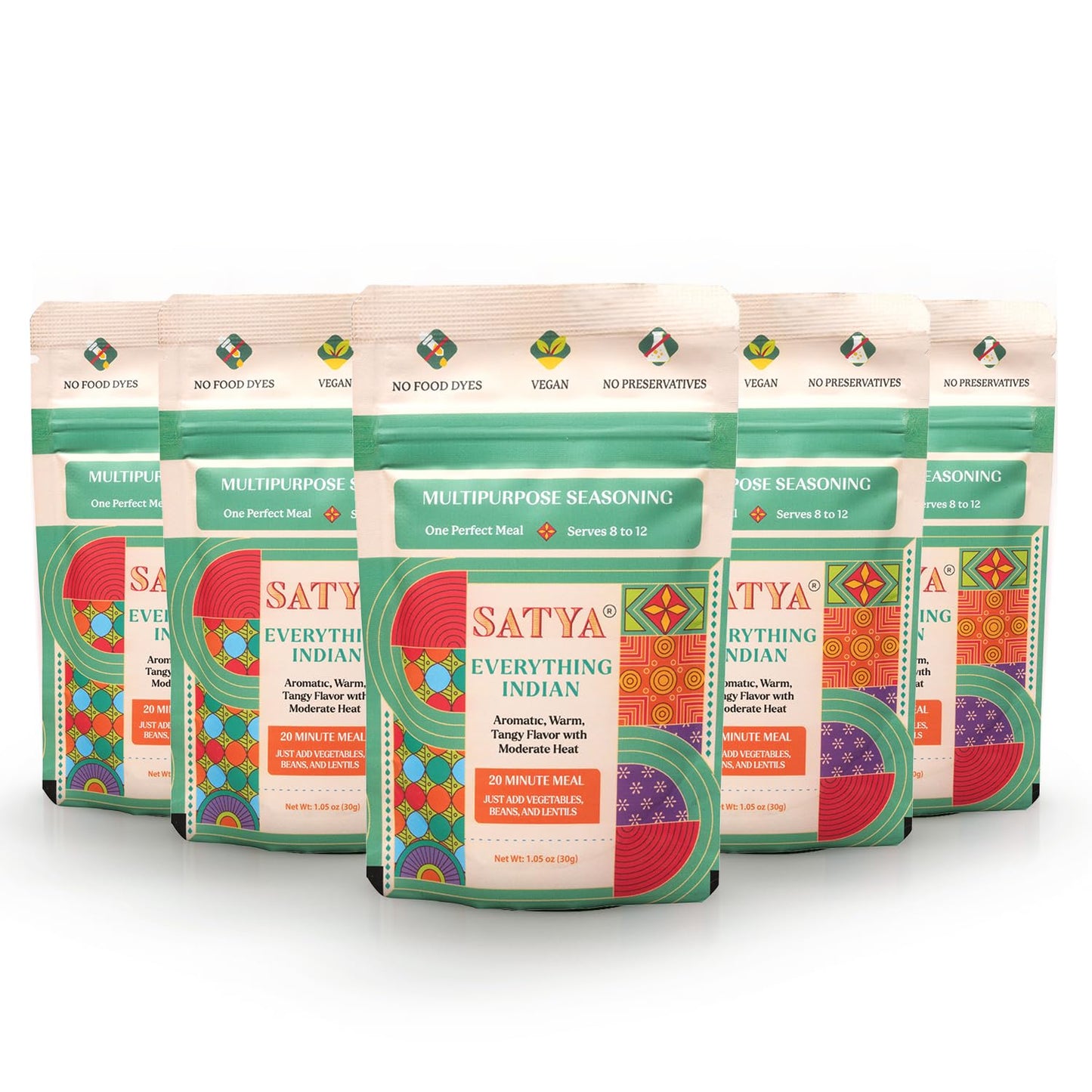 Satya Everything Indian Masala Mix All Purpose Indian Seasoning Powder 5 Fresh Sachets x 30g (150g Total) Instant Flavor for Vegetables, Dal, Beans