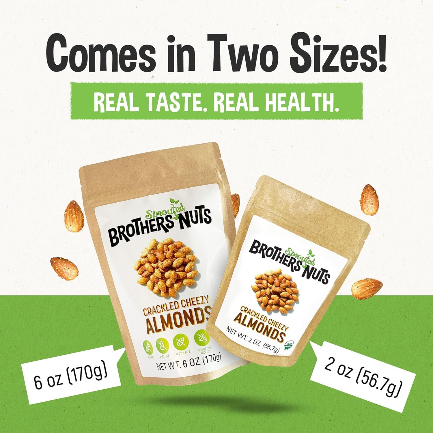 Brothers Nuts Crackled Cheezy Almonds - Organic, Sprouted Almonds - Healthy Keto Snack - Vegan, Gluten-Free, Kosher - No Preservatives - 6 oz