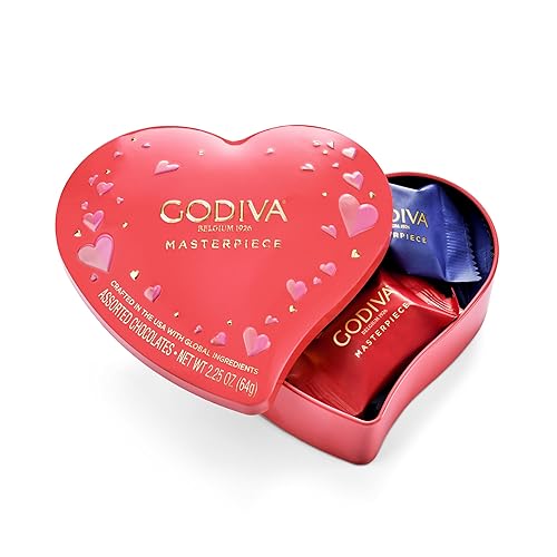 Godiva Masterpiece Heart Chocolate Gift Tin, Assorted Milk & Dark Chocolate with Ganache, Keepsake Gift for Birthday, Holidays, 7pc