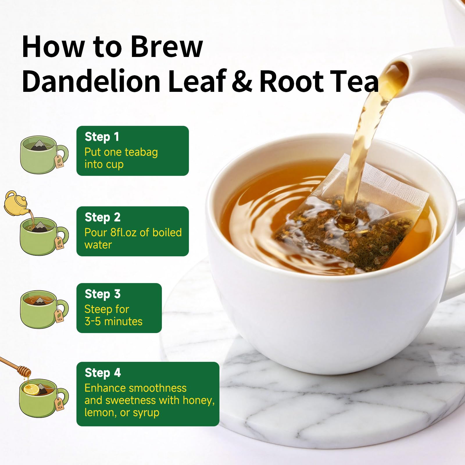 Dandelion Leaf & Root Tea bags, Natural Dandelion Herbal Tea, Non-GMO - Caffeine-Free, 50 Teabags, 2g/bag (Dandelion Leaf & Root)
