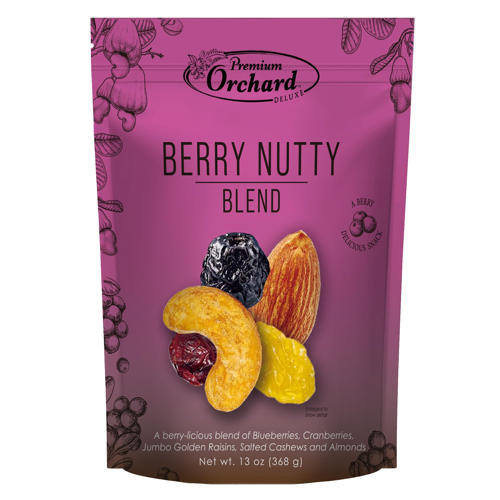 PREMIUM ORCHARD Berry Nutty Blend - Deluxe Mixed Nuts with Dried Cranberries, Golden Raisins, Blueberries | Healthy Trail Mix with Nuts, Mixed Berries