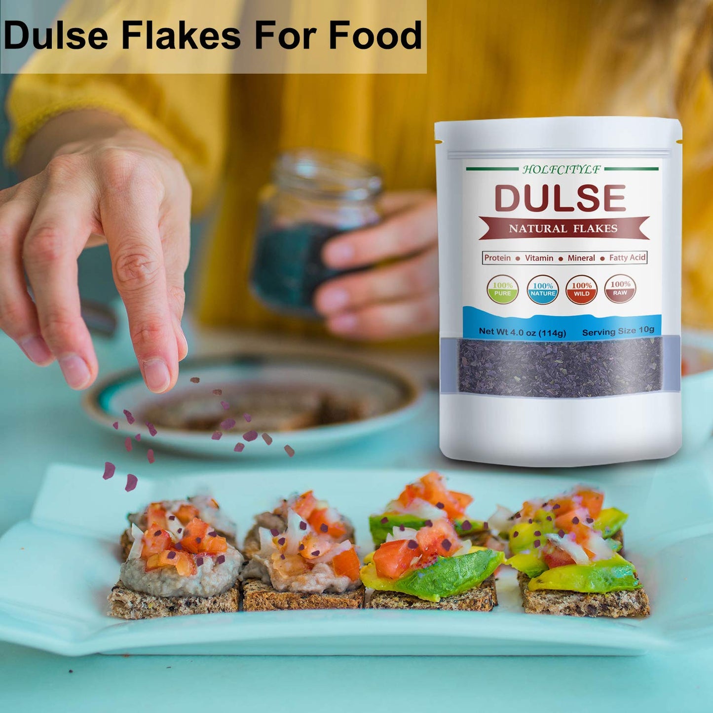 HOLFLYING Natural Dulse Flakes, 100% Pure Sea Vegetables, No Gmo, Sun Dried (Dulse Flakes-4oz,114g)