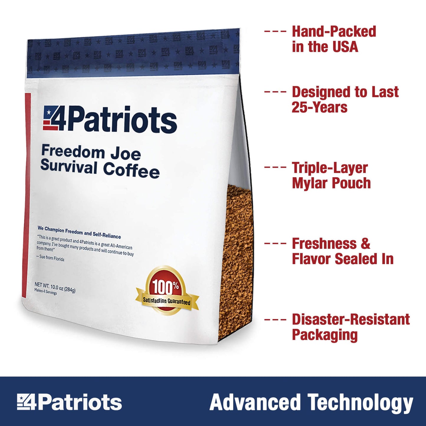4Patriots Freedom Joe's Survival Coffee: Tasty, Long-Lasting Emergency Instant Coffee, 30 Servings