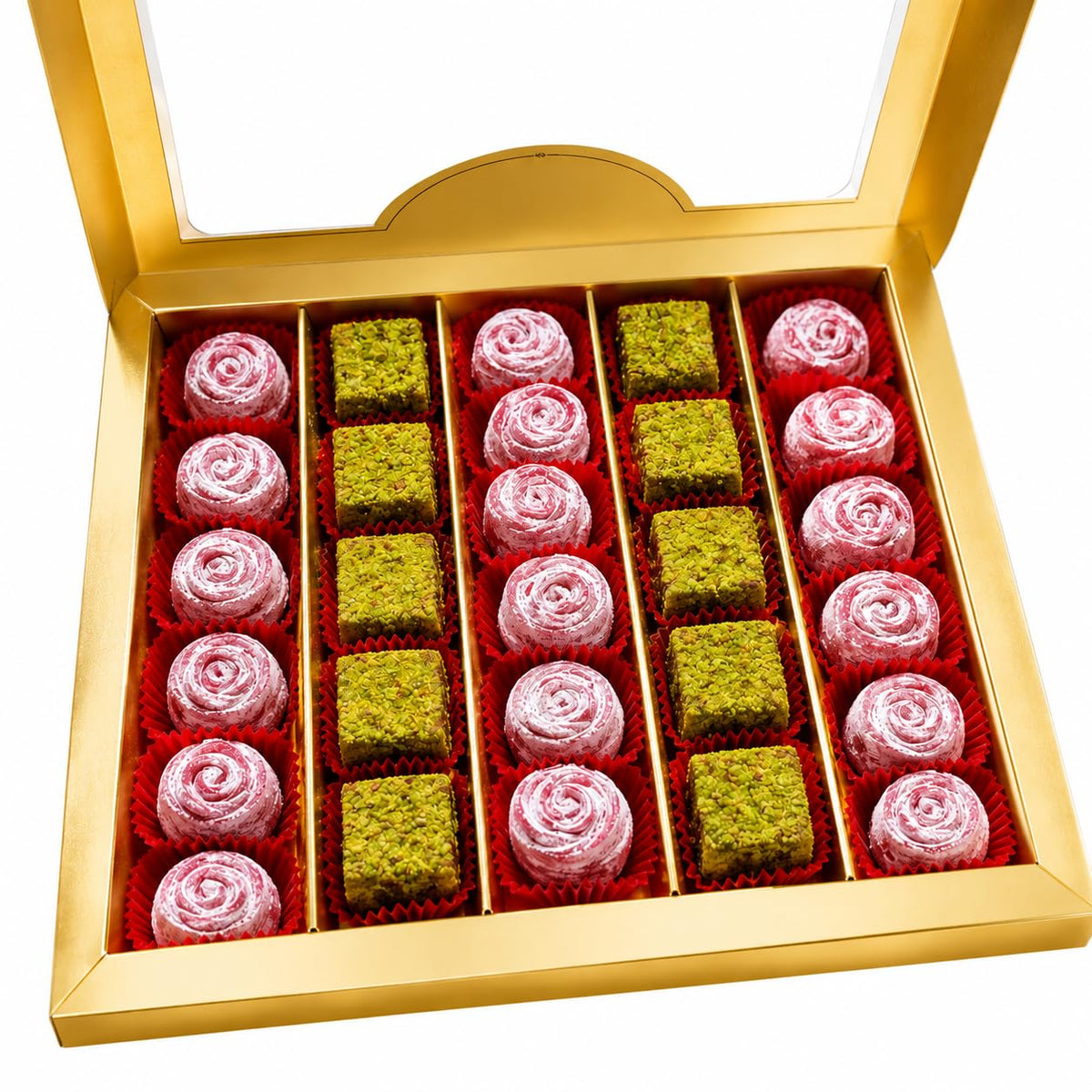 Çar??ba?? Premium Turkish Delight Gift Box - Handmade Rose & Pistachio Lokum Assortment, Authentic Gourmet Turkish Candy, Elegant Sweet Gift, 1.32 lb