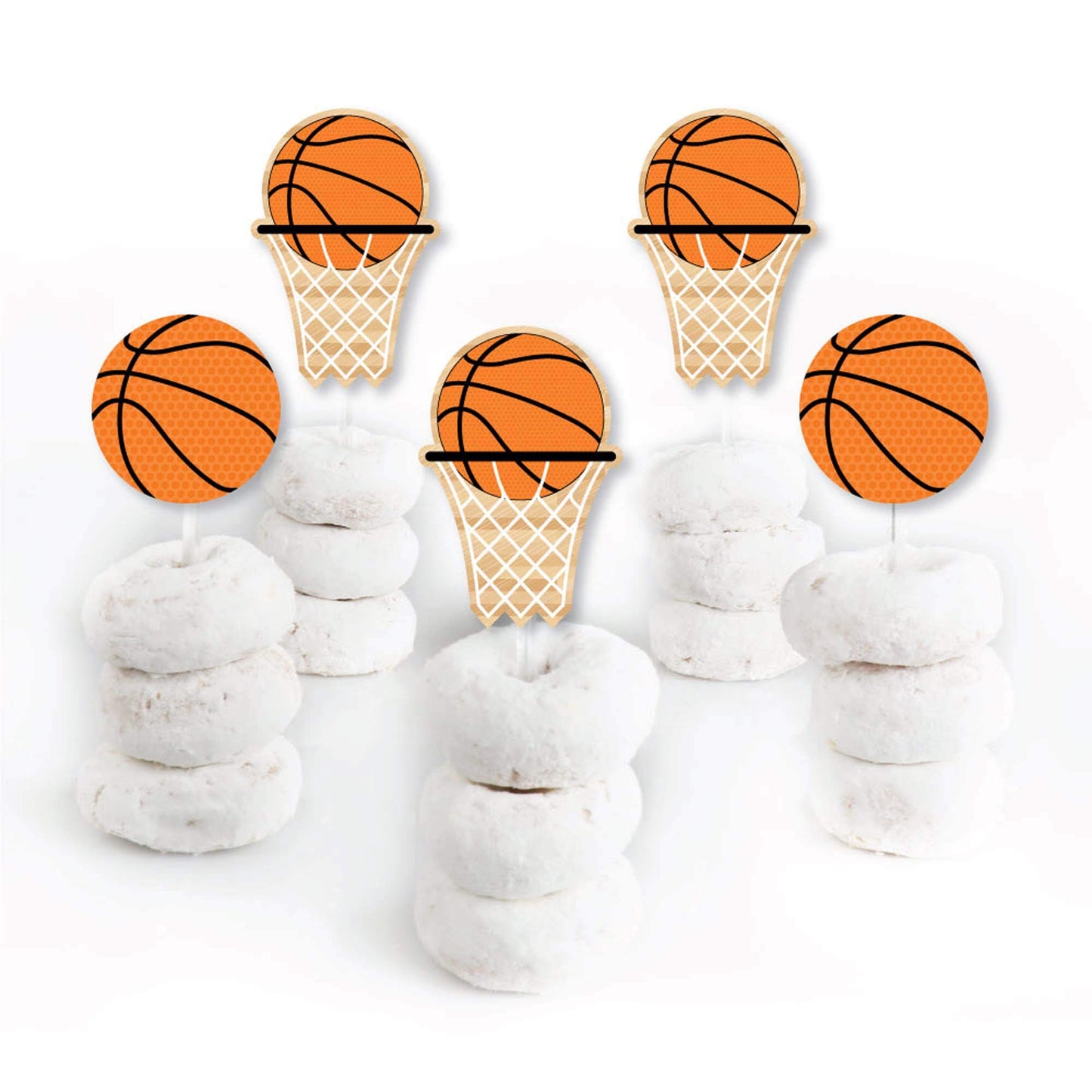 Big Dot of Happiness Nothin' but Net - Basketball - Dessert Cupcake Toppers - Baby Shower or Birthday Party Clear Treat Picks - Set of 24