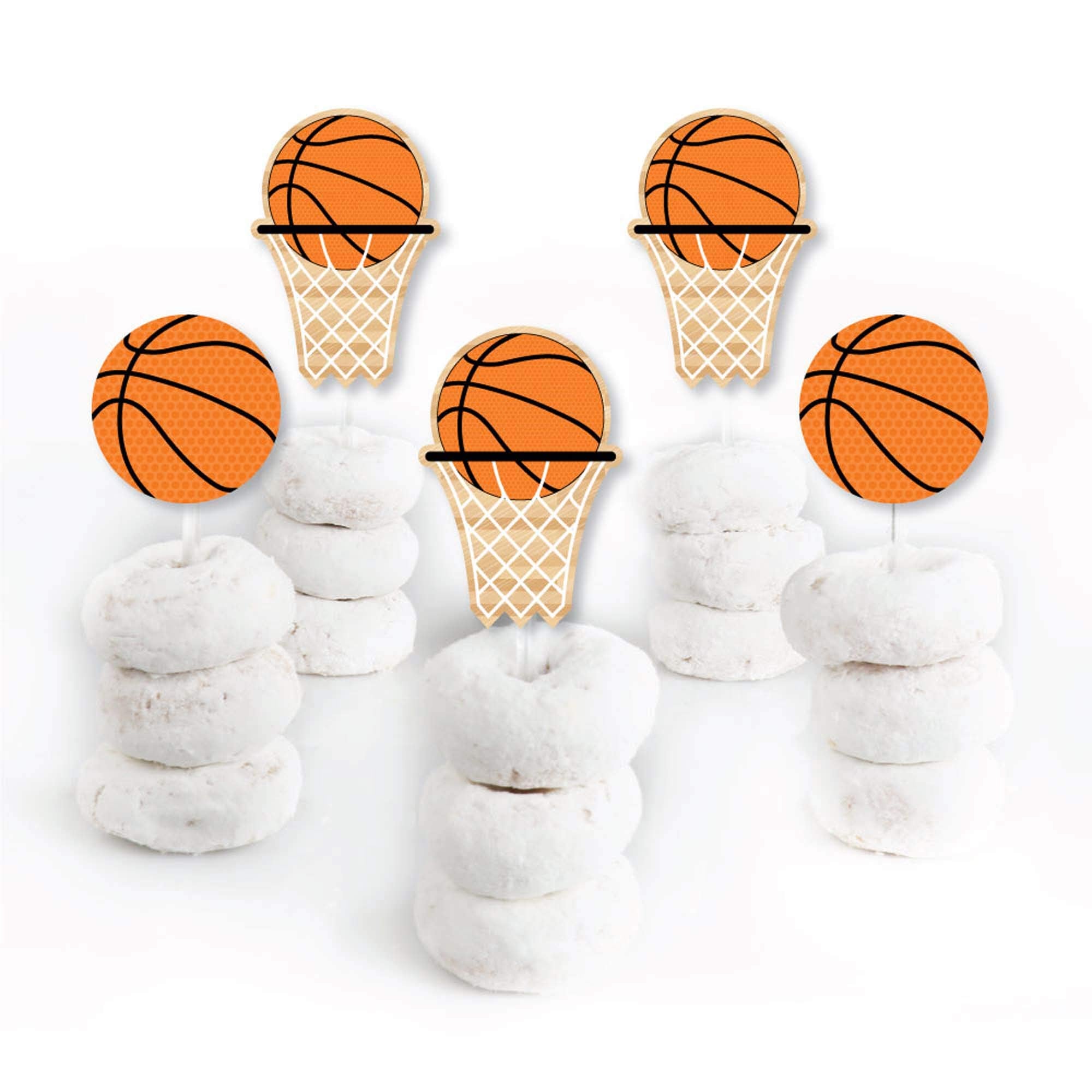 Big Dot of Happiness Nothin' but Net - Basketball - Dessert Cupcake Toppers - Baby Shower or Birthday Party Clear Treat Picks - Set of 24