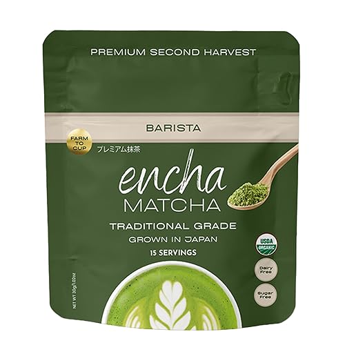 Encha Matcha Powder Barista Grade Latte Organic Matcha Powder - 100% Japanese Matcha Green Tea Powder for Lattes & Everyday Culinary Recipes, Smooth