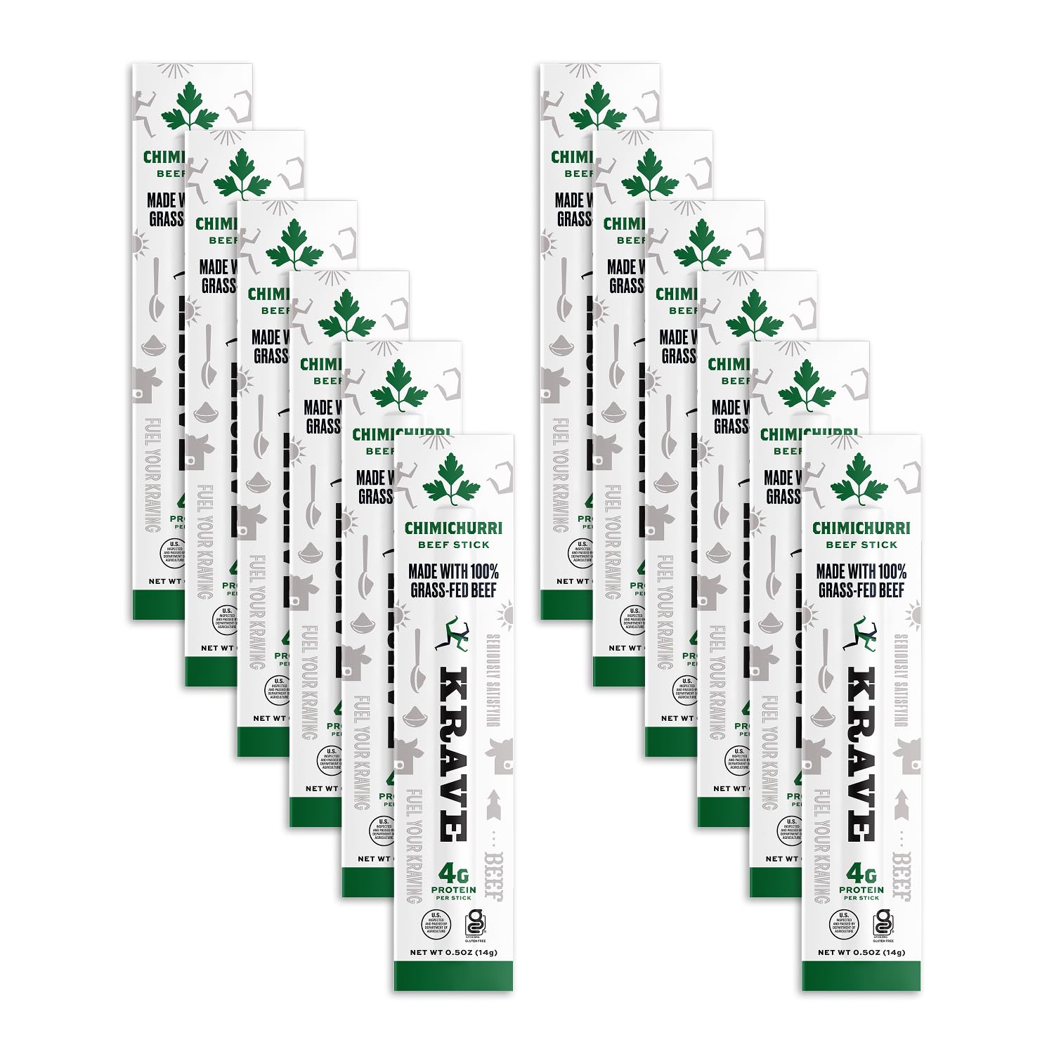 Krave, Meat Sticks Minis, Chimichurri flavor - (0.5 Ounce Sticks, Pack of 12) - 100% Grass Fed Beef, 45 Calories Per Stick, Good Source of Protein