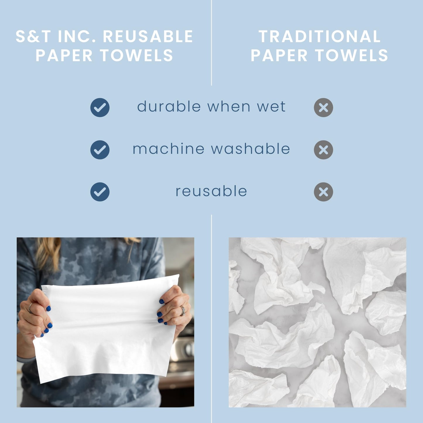 S&T INC. 30 Pack Reusable Paper Towels with Box, Non Woven Towels for Home, Microfiber Towels for Cars, Cleaning Rags, White, 12 Inches x 12 Inches