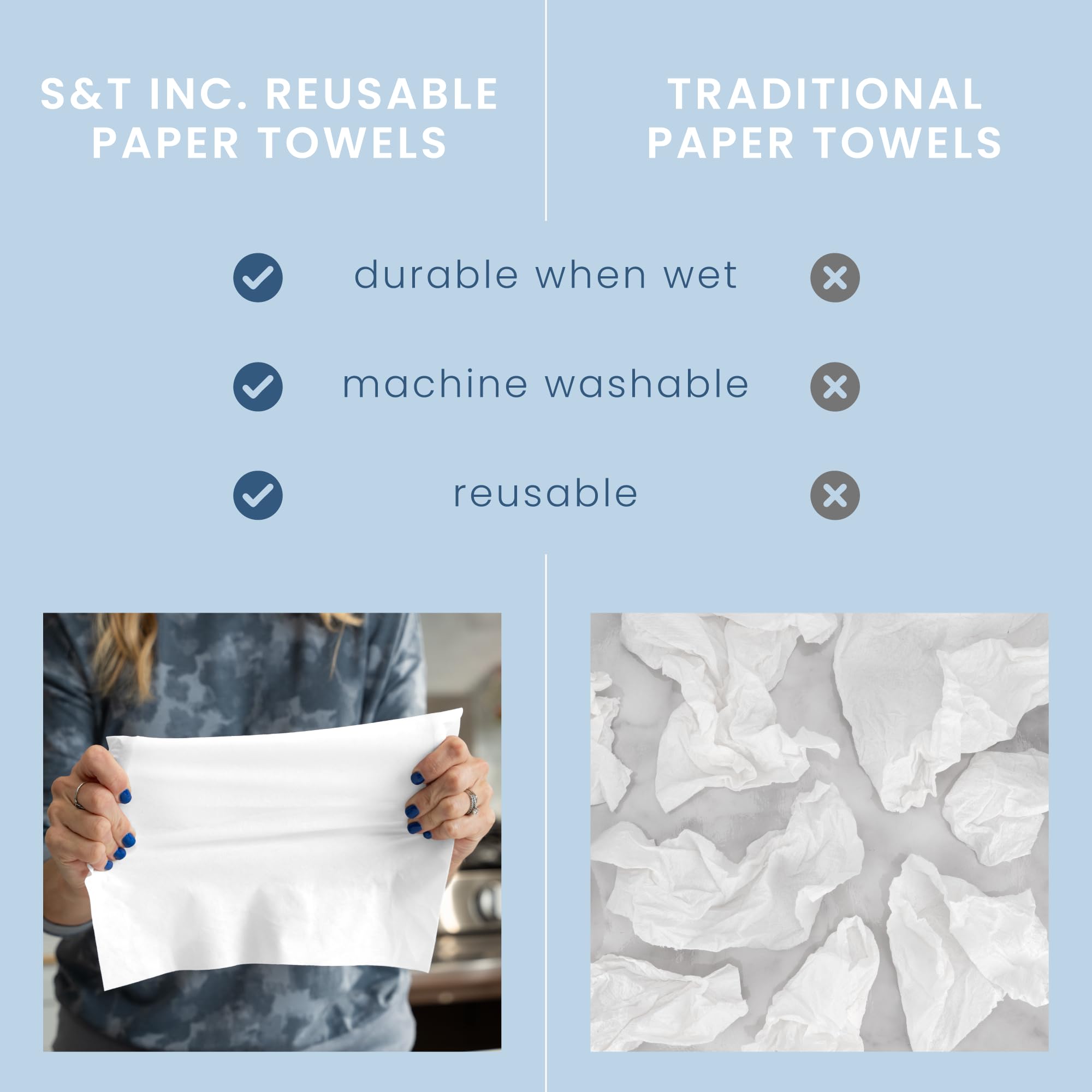 S&T INC. 30 Pack Reusable Paper Towels with Box, Non Woven Towels for Home, Microfiber Towels for Cars, Cleaning Rags, White, 12 Inches x 12 Inches