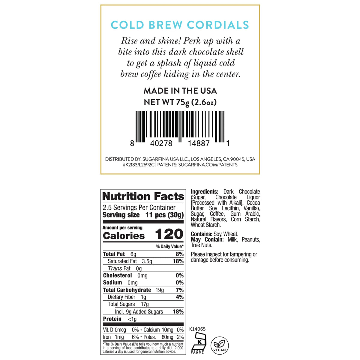 Sugarfina Cold Brew Cordials Small Candy Cube, Chocolate Bites, 2.6 oz, 4 Count