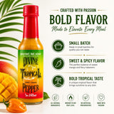 Divine Pepper Tropical Hot Sauce - Mango Habanero Pepper - Medium to Hot Heat - Small Batch Gourmet Sauce - Sweet & Spicy Flavor - Perfect for Meats