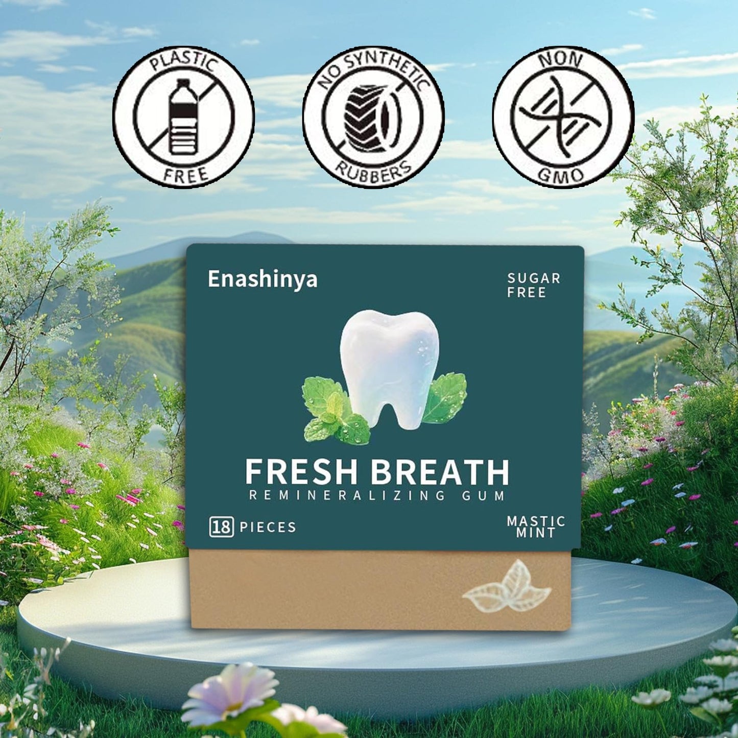 Remineralizing Gum-with Xylitol Hydroxyapatite Nano,Handcrafted Sugar-Free Frankincense Mint Gum, Sugar Aspartame Plastic Dye Gluten Free,Daily Oral