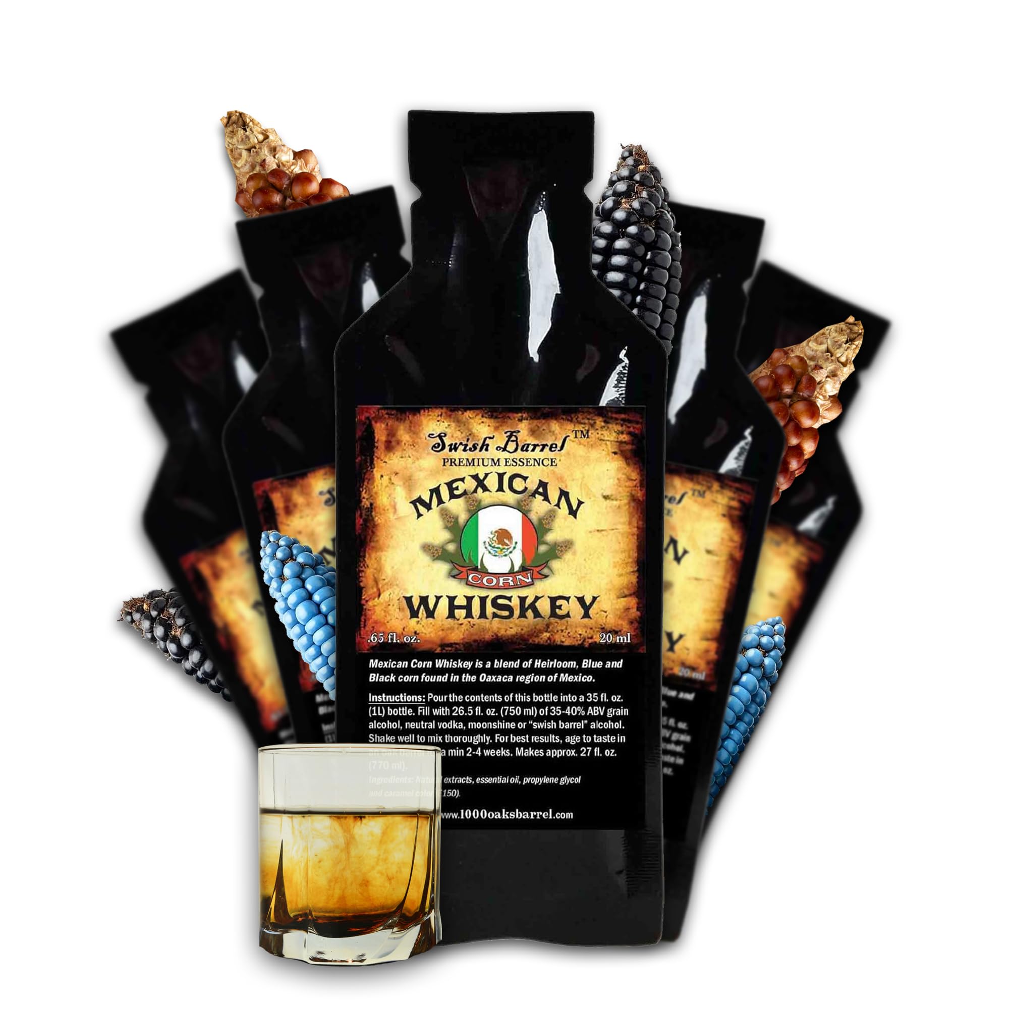 Mexican Corn Whiskey Flavoring Essence (5 Pack) Liquor Flavor Refill Packets for Bootleg Kits & Barrel Aging, Swish Barrel Extract for Cocktails