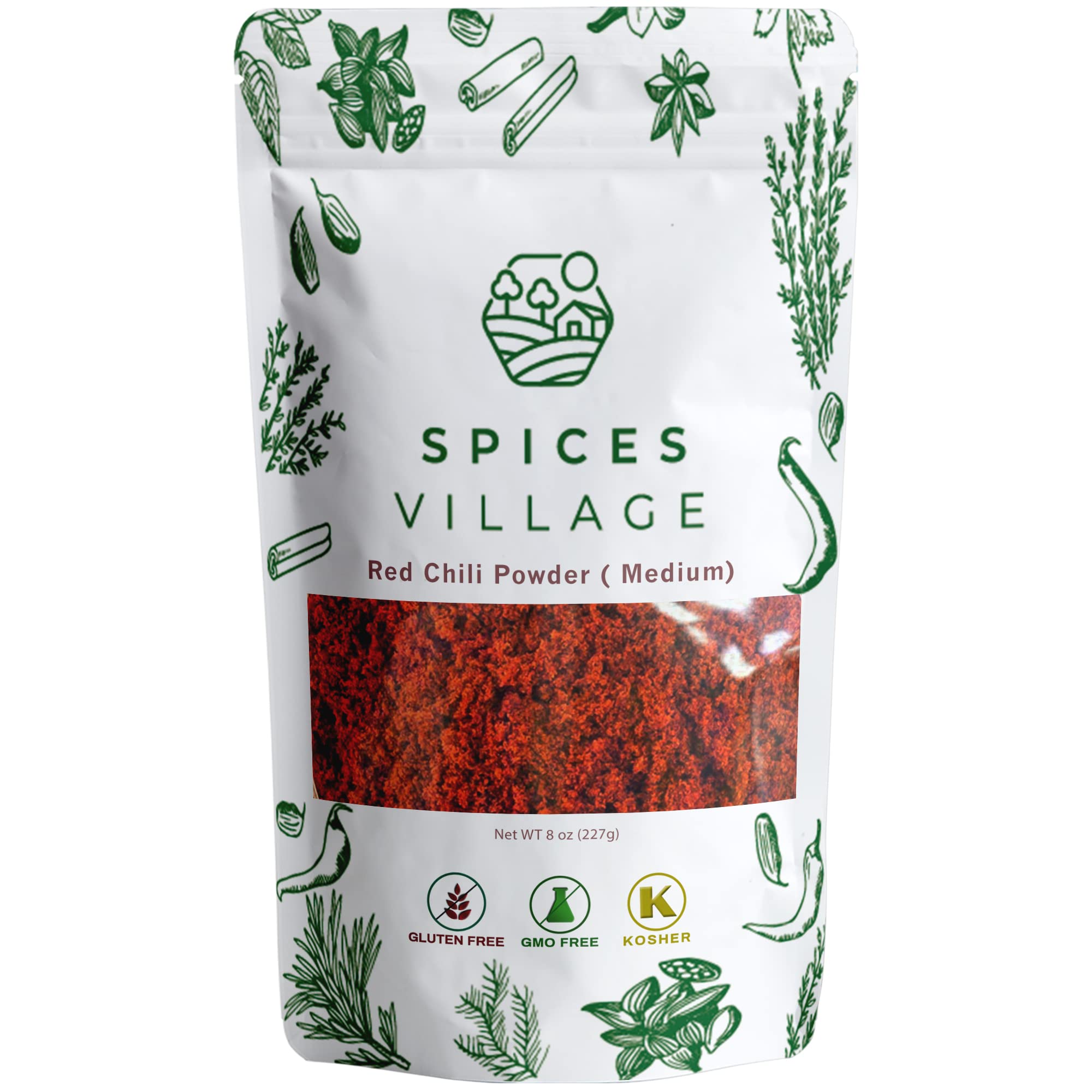 Spices Village Red Chili Powder, Medium Hot Ground Red Peppers for Cooking, 8 oz, Kosher Certified, Indian Chili Seasoning, Gluten Free, Non GMO