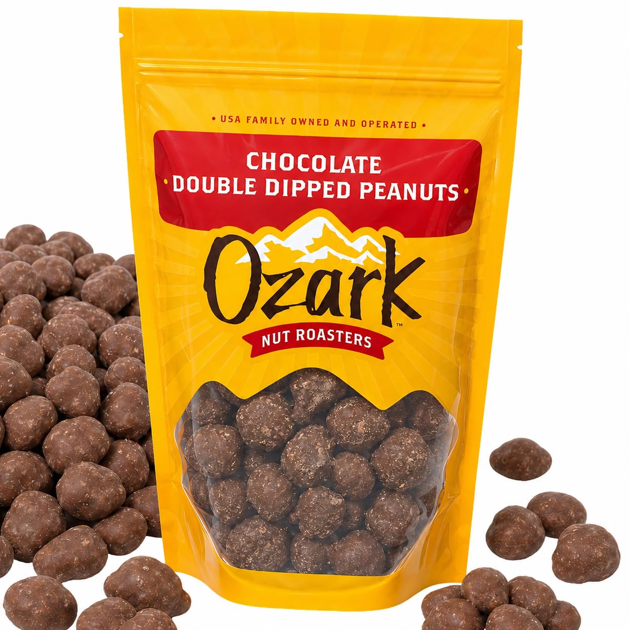 OZARK NUT ROASTERS, Double Dipped Chocolate Peanuts, Flavored Snack Nuts, World-Class Gourmet Candied Peanuts, Resealable Pack (16 oz)