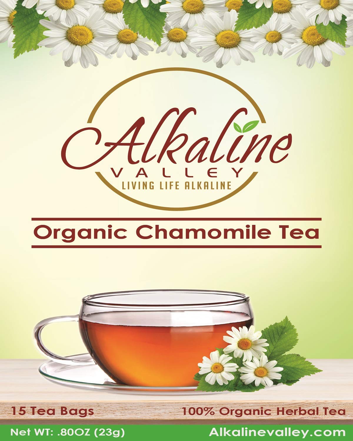 Chamomile Tea or Te De Camomila - 100% Organic and Alkaline - 15 Unbleached/Chemical-Free Chamomile Tea Bags - Caffeine-Free, No GMO