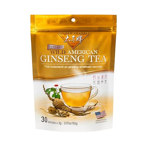 Prince of Peace Instant Wild American Ginseng Tea, 30 Sachets - Healthy Drink, Caffeine-Free Energy-Boosting, Heavy Antioxidants, Made in the USA