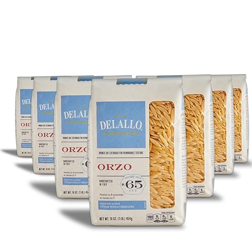 DeLallo Orzo Pasta, 1 Pound Bag, (7 Pack), Pastina Made in Italy, Rice-Shaped Pasta, Bronze Cut, Made with Only 100% Durum Wheat Semolina Flour