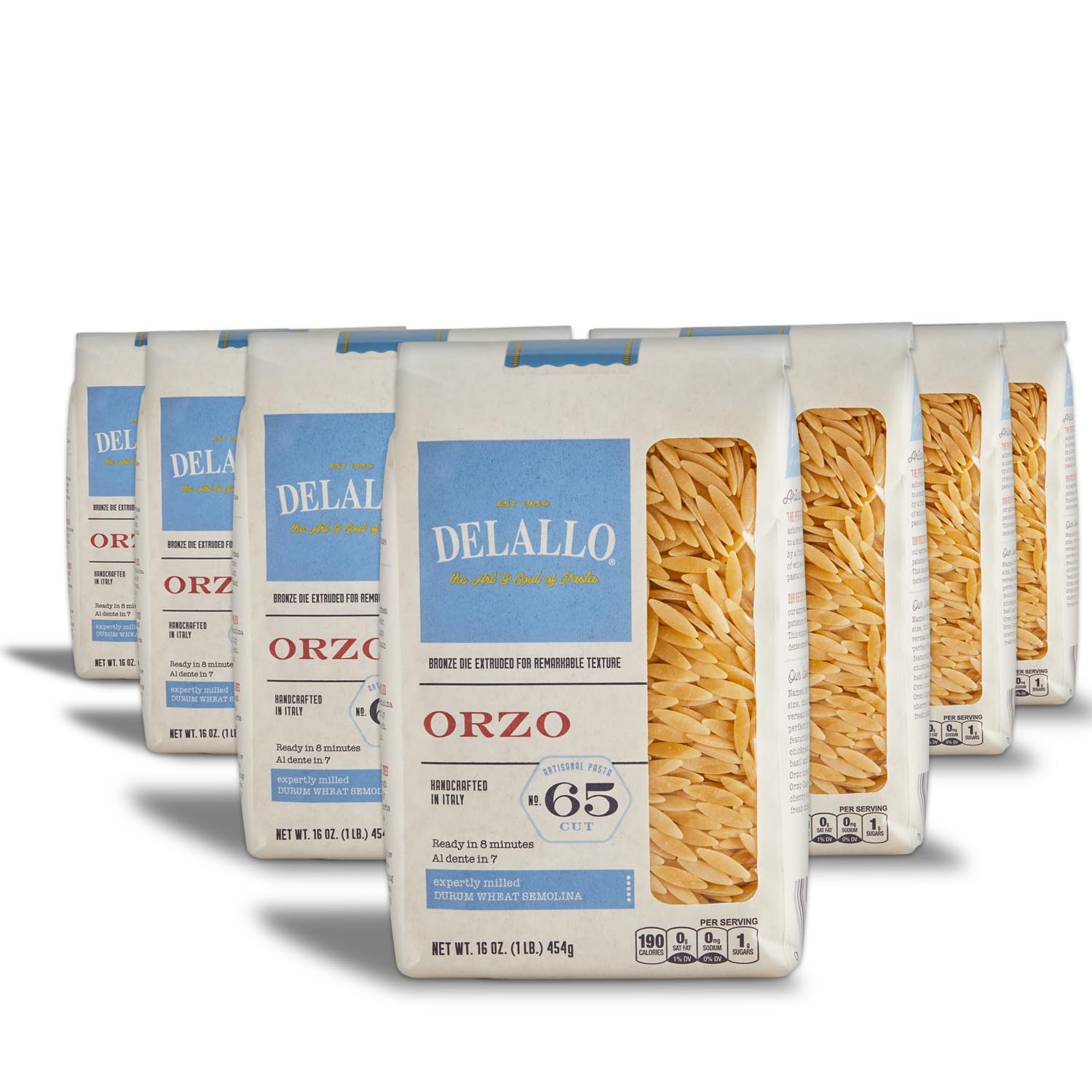 DeLallo Orzo Pasta, 1 Pound Bag, (7 Pack), Pastina Made in Italy, Rice-Shaped Pasta, Bronze Cut, Made with Only 100% Durum Wheat Semolina Flour