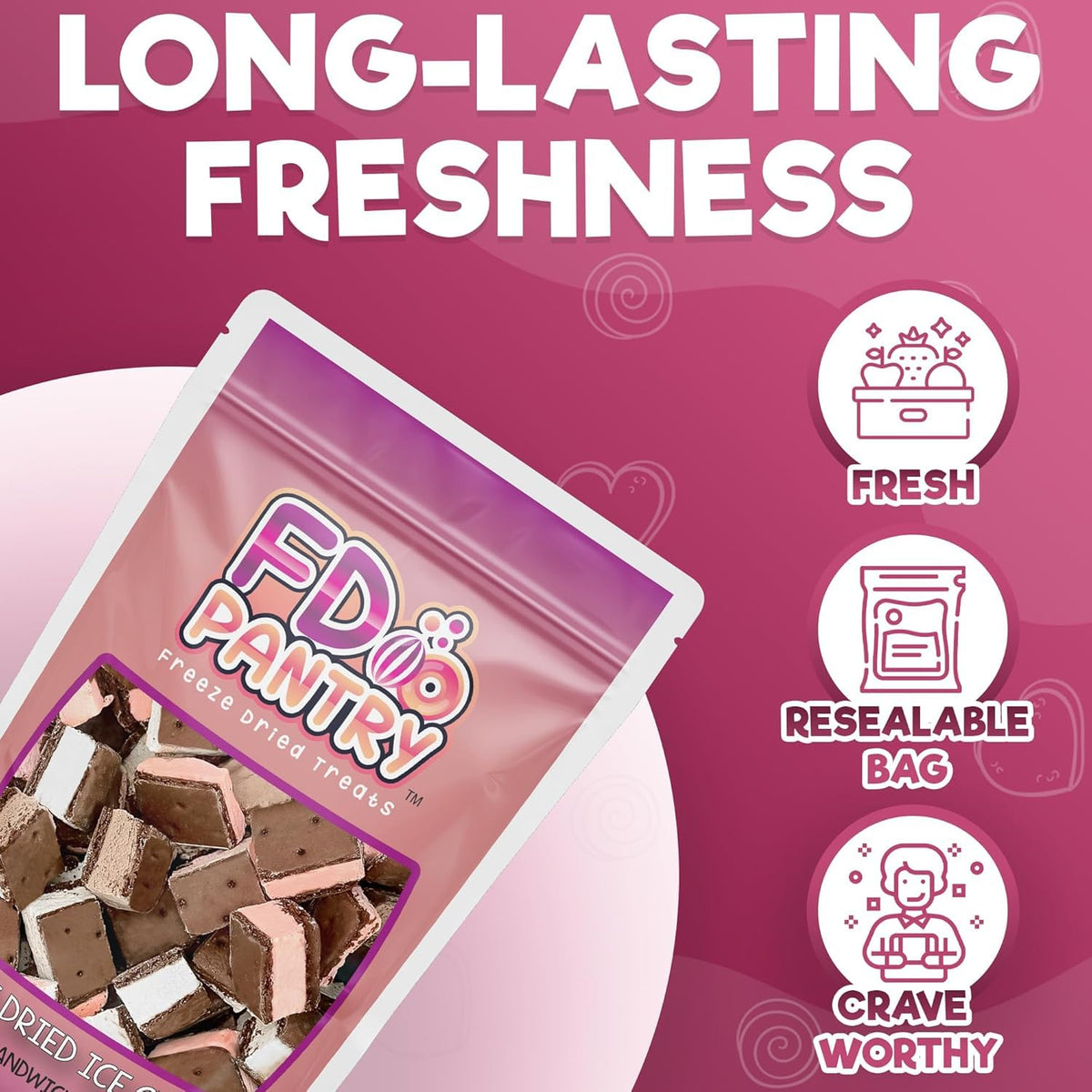 Freeze Dried Cheesecake Bites & Ice Cream Sandwich Bites - New York Style, Neapolitan - Chocolate, Strawberry, Vanilla - Crunchy Dehydrated Dessert