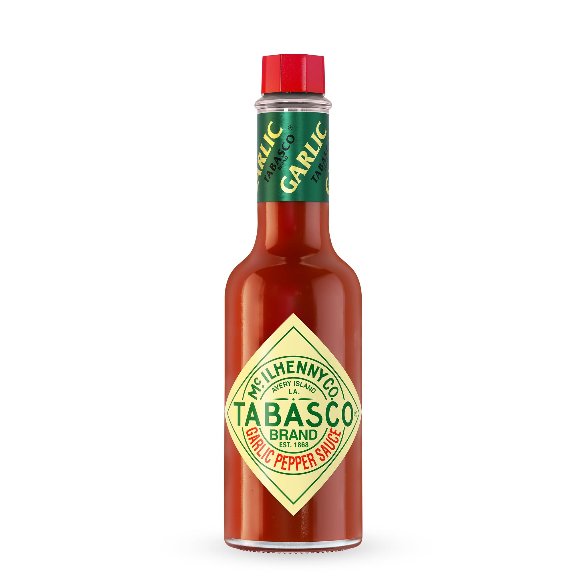 TABASCO Brand Cayenne Garlic Pepper Sauce, Mild Hot Sauce, Glass Bottle, Smoky & Zesty Blend with Savory Garlic, Bold Flavor, Great for Italian Dishes