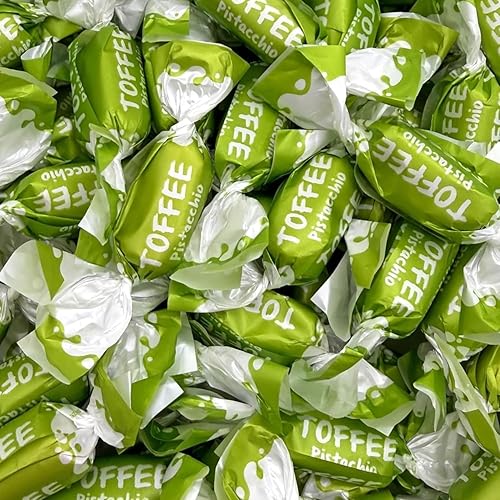 Premium Gourmet Italian Toffee Pistachio Hard Filled candy-1.5 lbs Rich Creamy Pistachio Flavor, Individually Wrapped, Gourmet Soft Toffees(24 oz)