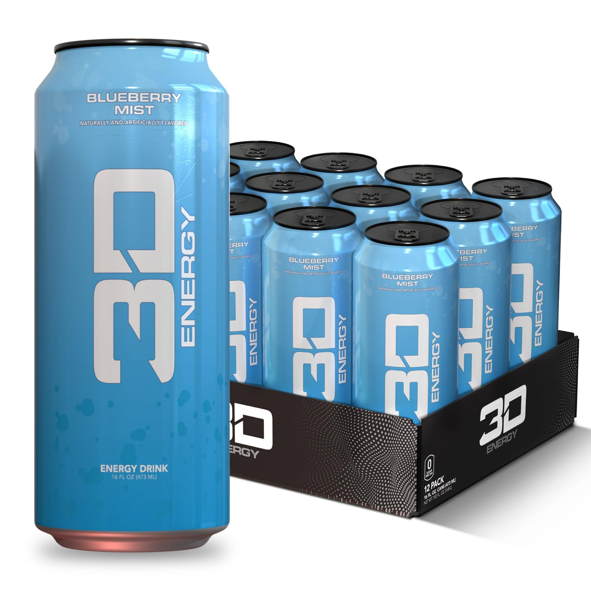 3D Sugar Free Energy Drink, Blueberry Mist, 16oz Cans, 12 Pack