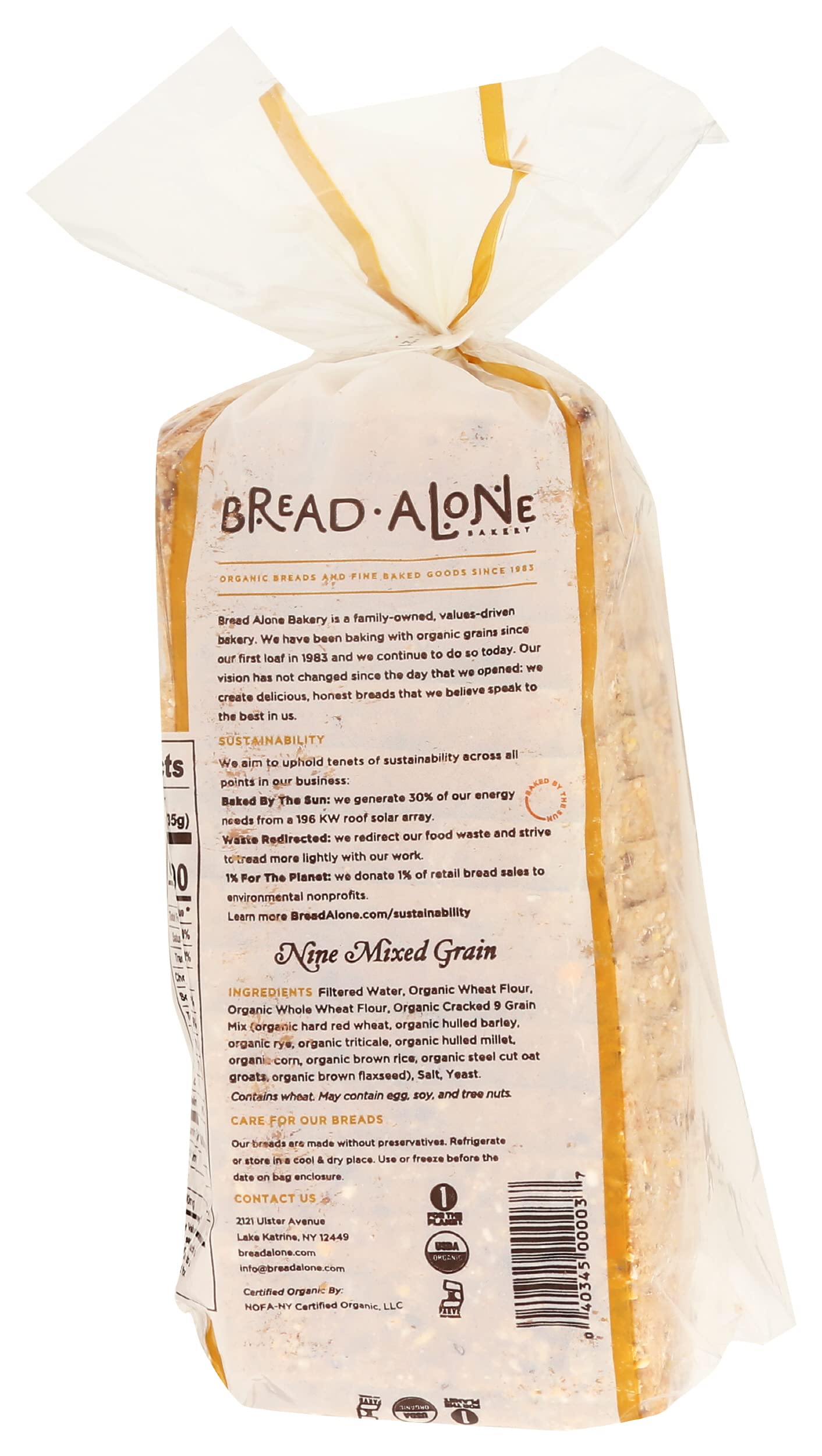 Bread Alone, Organic Nine Mixed Grain, Pullman Loaf, Sliced, 22 oz